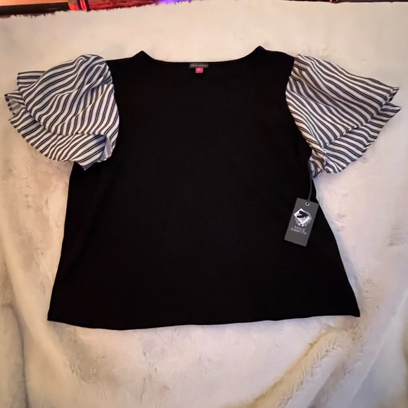 Vince Camuto Black Blouse with White Striped Sleeves - Picture 1 of 6
